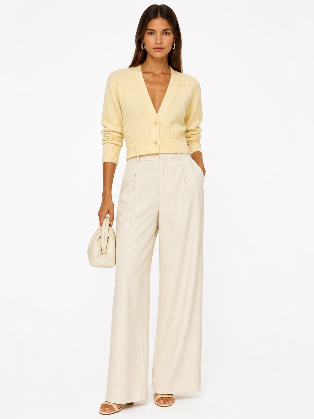 Aritzia Wilfred Cropped Ribbed Cardigan butter  yellow Wool Blend Minimalist - Picture 2 of 7